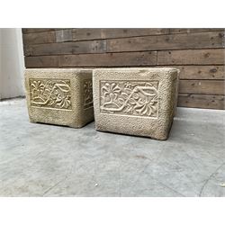 Set four Cotswold Studios Ltd square cast stone garden planters 