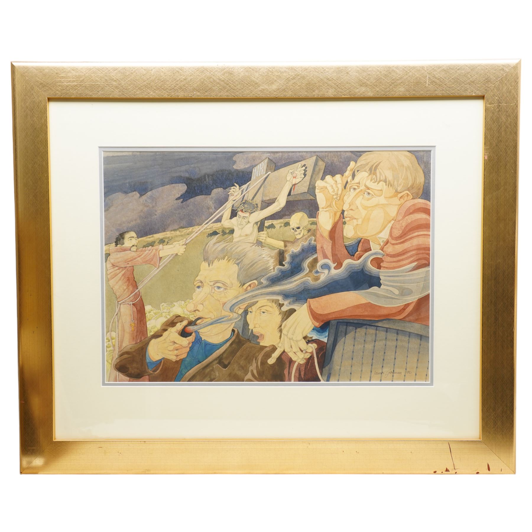 James Gorman (Scottish: 1931-2005): Crucifixion Scene, watercolour signed and dated '90, 38cm x 54cm