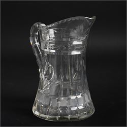 Edwardian glass glug glug decanter with silver collar H23cm Birmingham 1901 Maker John Grinsell & Sons and a cut and etched glass jug (2)