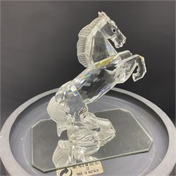 Five Swarovski Crystal figures, comprising giraffe, deer, hummingbird, rose and rearing horse, all with original boxes 