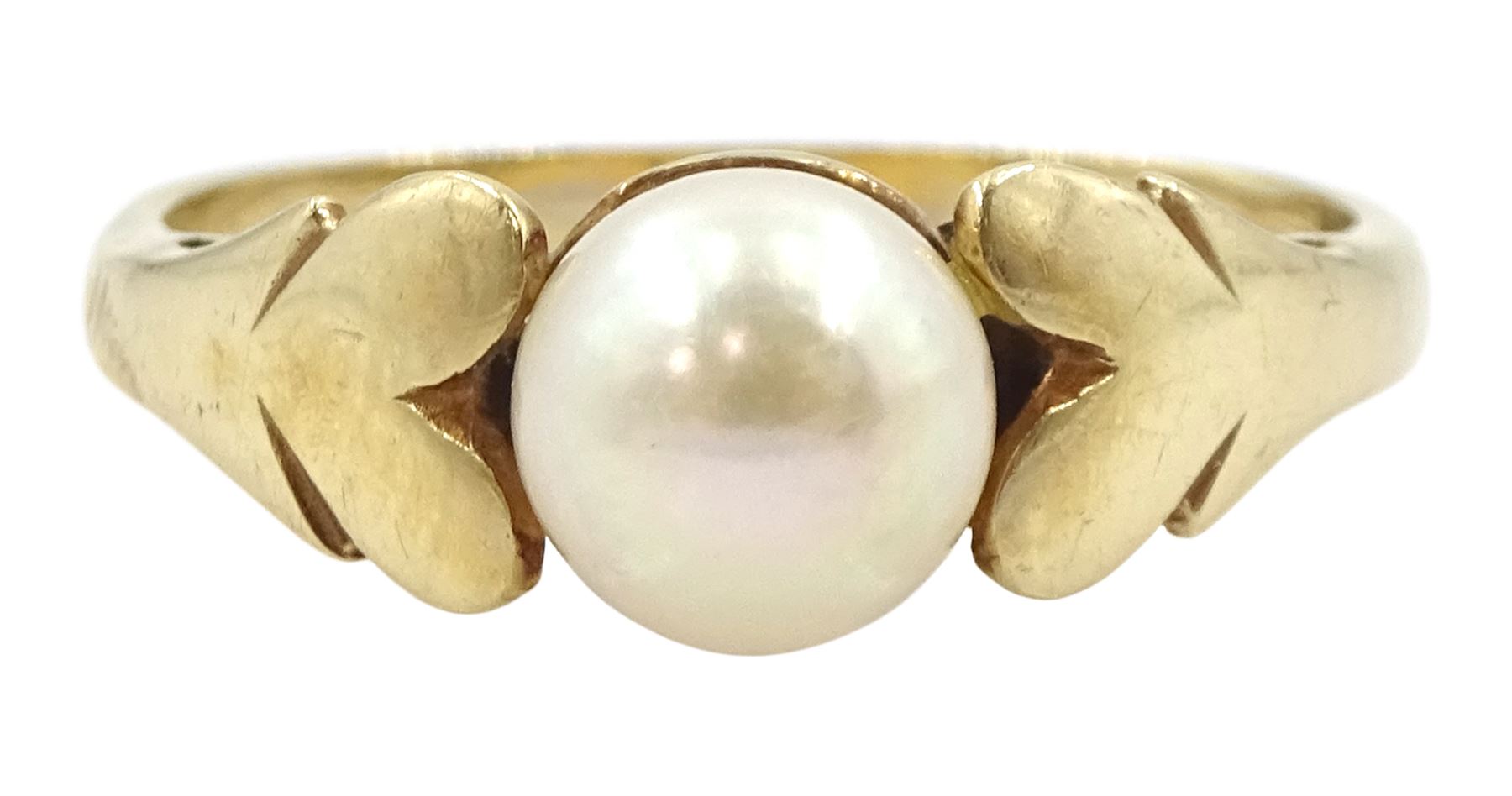 9ct gold single stone pearl ring, hallmarked
