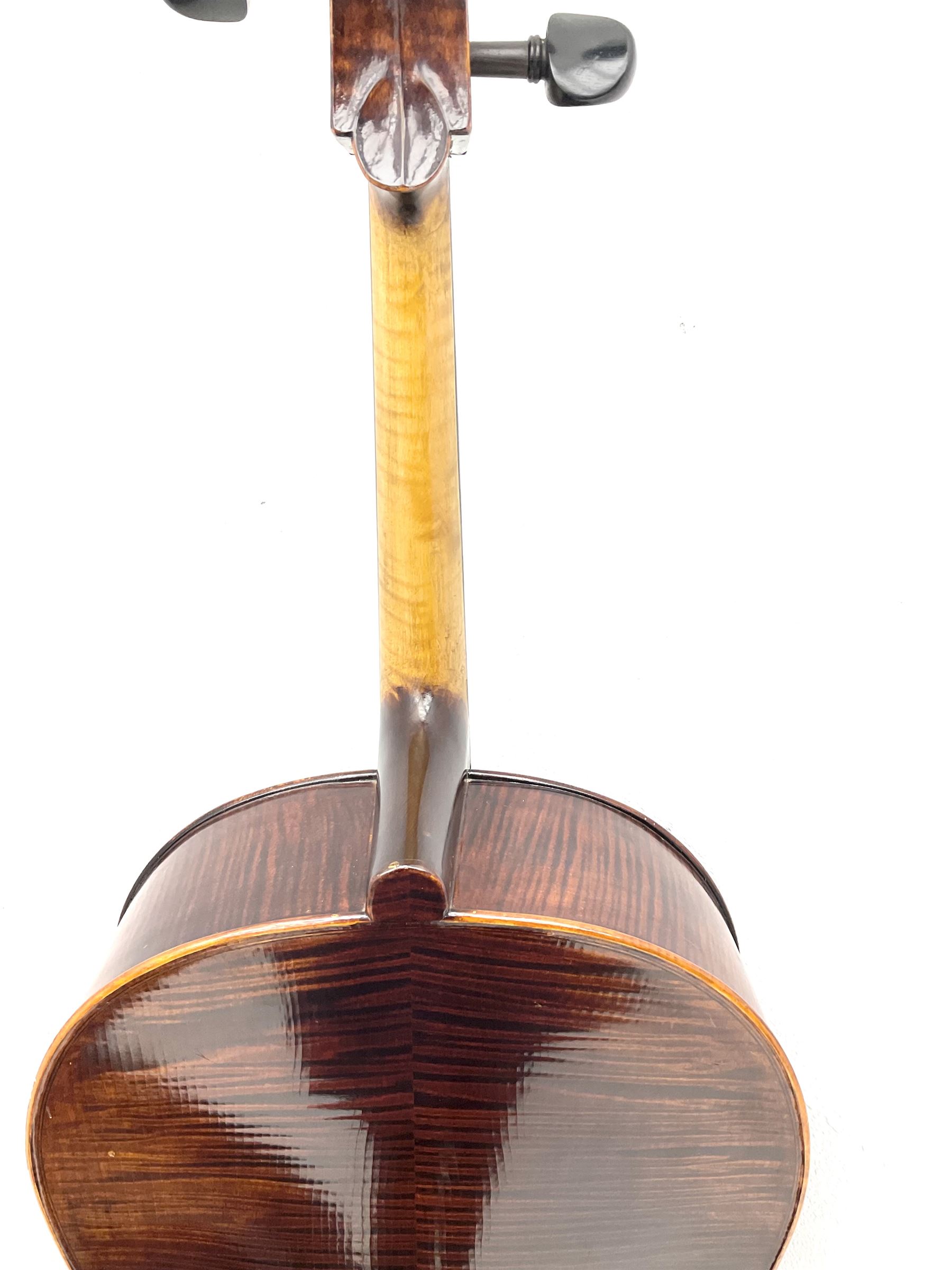 Alfred Stingl by Hofner cello, model AS-360 with 75.5cm two-piece maple back and ribs and spruce top, bears label with serial no.JO411-0706, L122cm; in carbon-fibre carrying case with bow