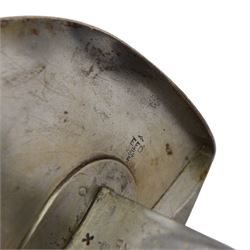 British 17th Lancers, Duke of Cambridge Own, 1899 cavalry sword, with L83cm single-edged slightly curved blade, top of blade etched '30E', broad sheet steel bowl hilt with chequered black leather grip scales, the steel two ring scabbard engraved 2/09 O.T.C , overall L104cm