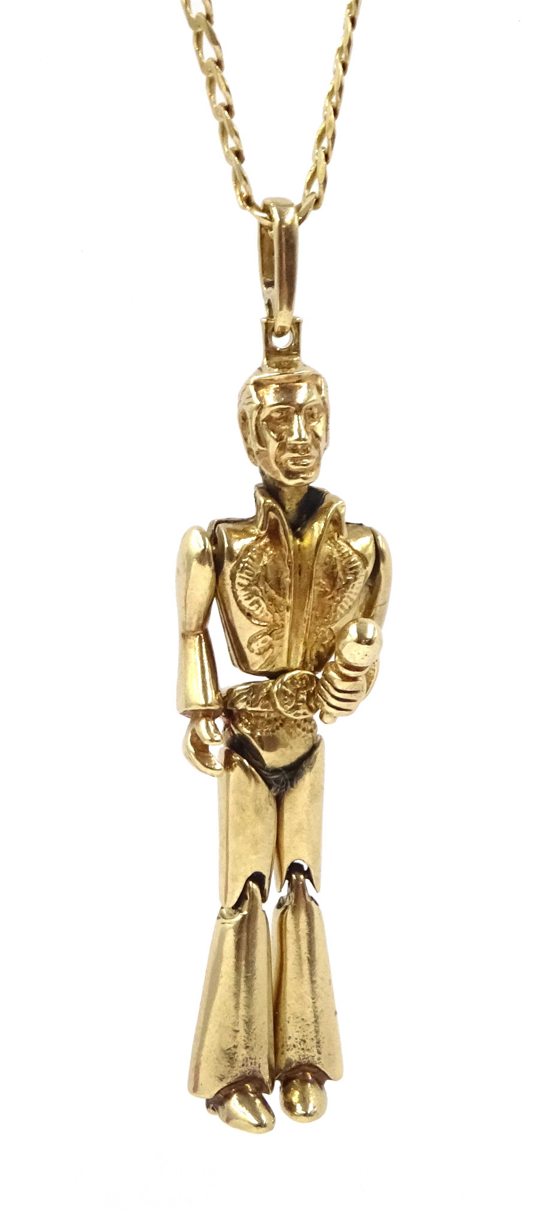 Gold Elvis Presley pendant, on gold flattened curb chain, both hallmarked 9ct