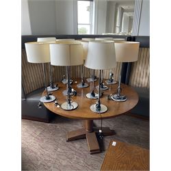 Set of twelve chrome table lamps with various shades (12)- LOT SUBJECT TO VAT ON THE HAMMER PRICE - To be collected by appointment from The Ambassador Hotel, 36-38 Esplanade, Scarborough YO11 2AY. ALL GOODS MUST BE REMOVED BY WEDNESDAY 15TH JUNE.