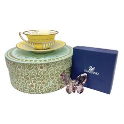 Wedgwood Yellow Ribbons cabinet cup and saucer, boxed and a Swarovski butterfly, boxed (2)