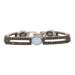 Silver opal and marcasite clasp bracelet