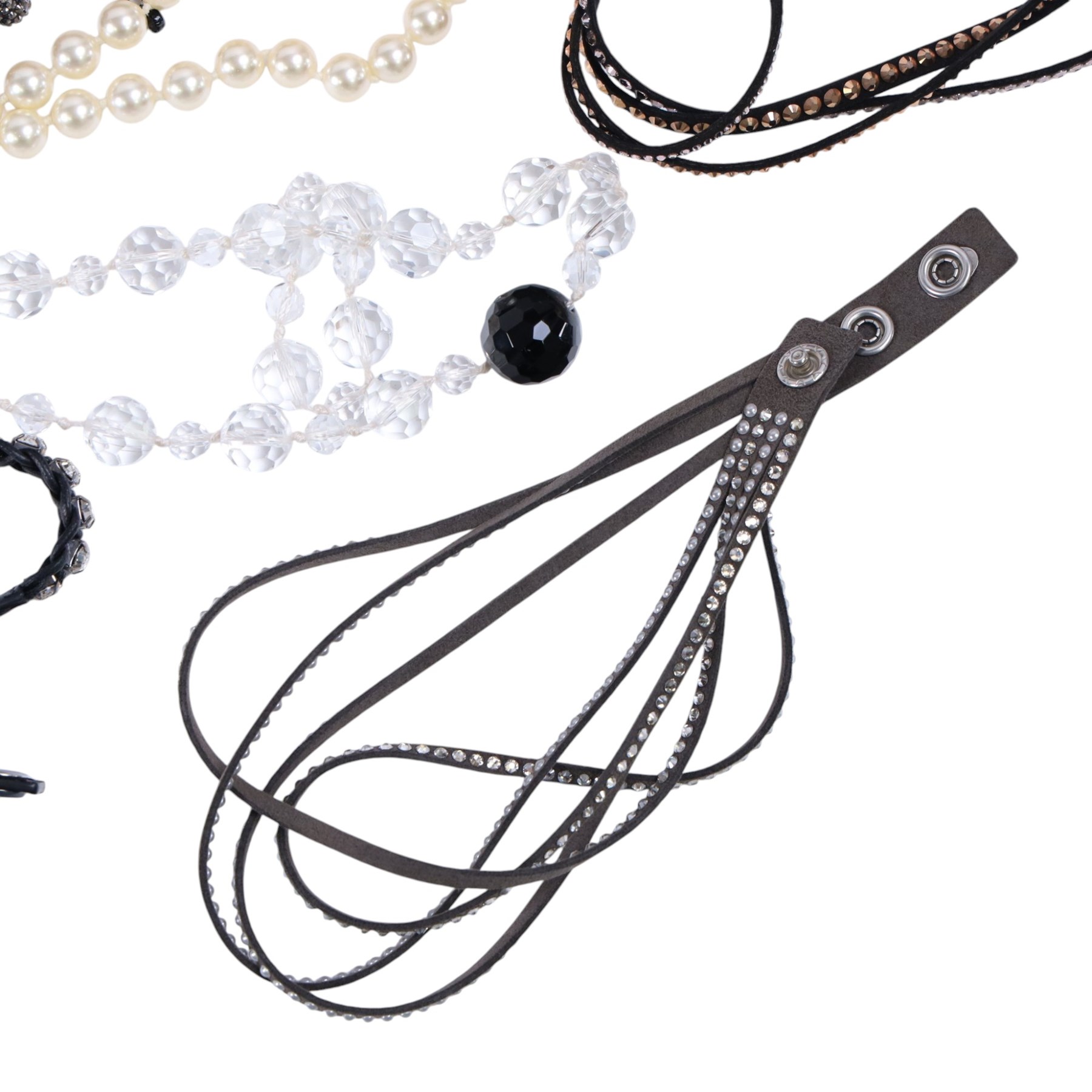 Collection of boxed Swarovski crystal jewellery, including statement necklaces, rings, bracelets and earrings, and a collection of costume jewellery including beaded necklaces
