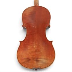 Early 20th century copy of an Antonius Stradivarius violin, with two piece back, ebonised finger board and tuners, the interior label reading 'Modele dapres Antonius Stradivarius Cremonensis anno 1721', in hard case with bow, length 62cm