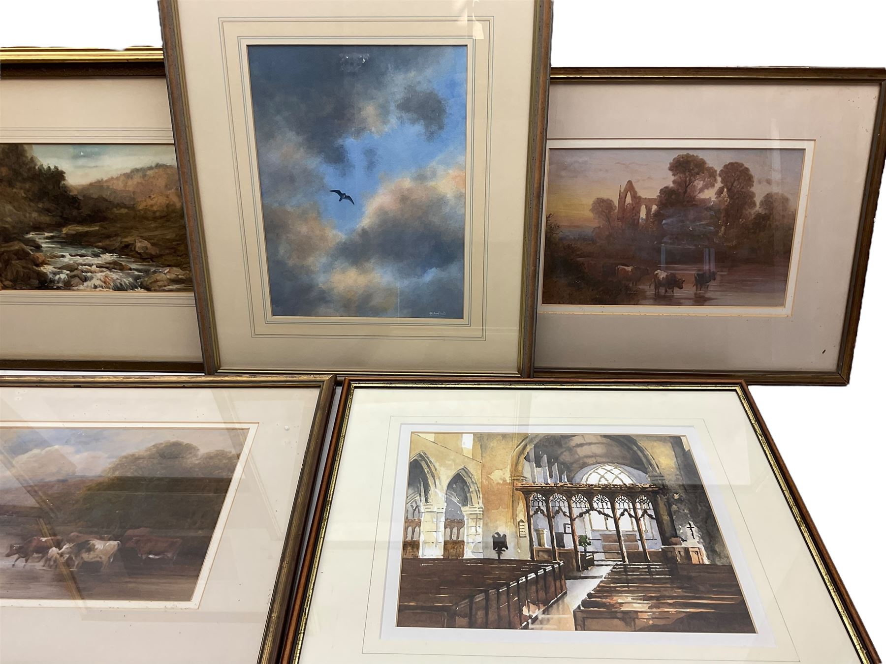 Fleetwood Charles Varley (British 1863-1942): Beck in the Valley of Desolation - Bolton Woods and Lake Landscape, two watercolours signed, together with six further watercolours variously signed 