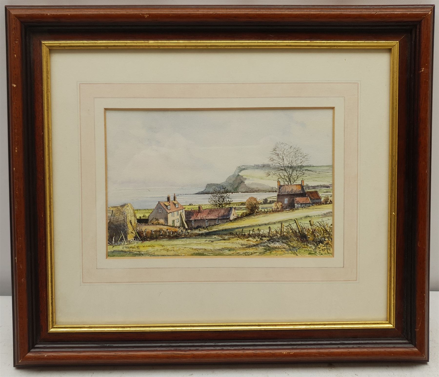 John Freeman (British 1942-): Ravenscar from Raw near Whitby, watercolour and ink signed and dated '80, 12cm x 18cm