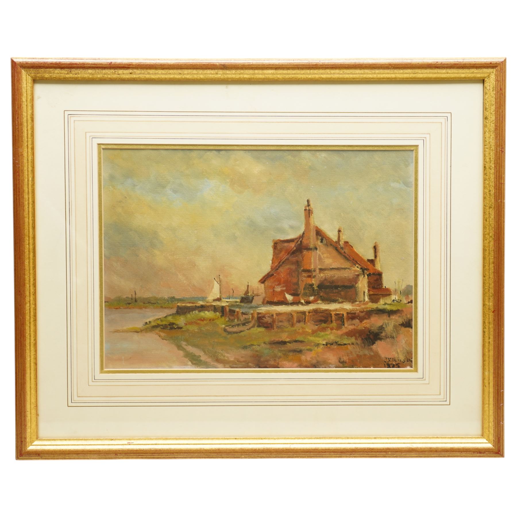 J K Wilson (British Early 20th century): The Boathouse, oil on board signed and dated 1925, 24cm x 34cm