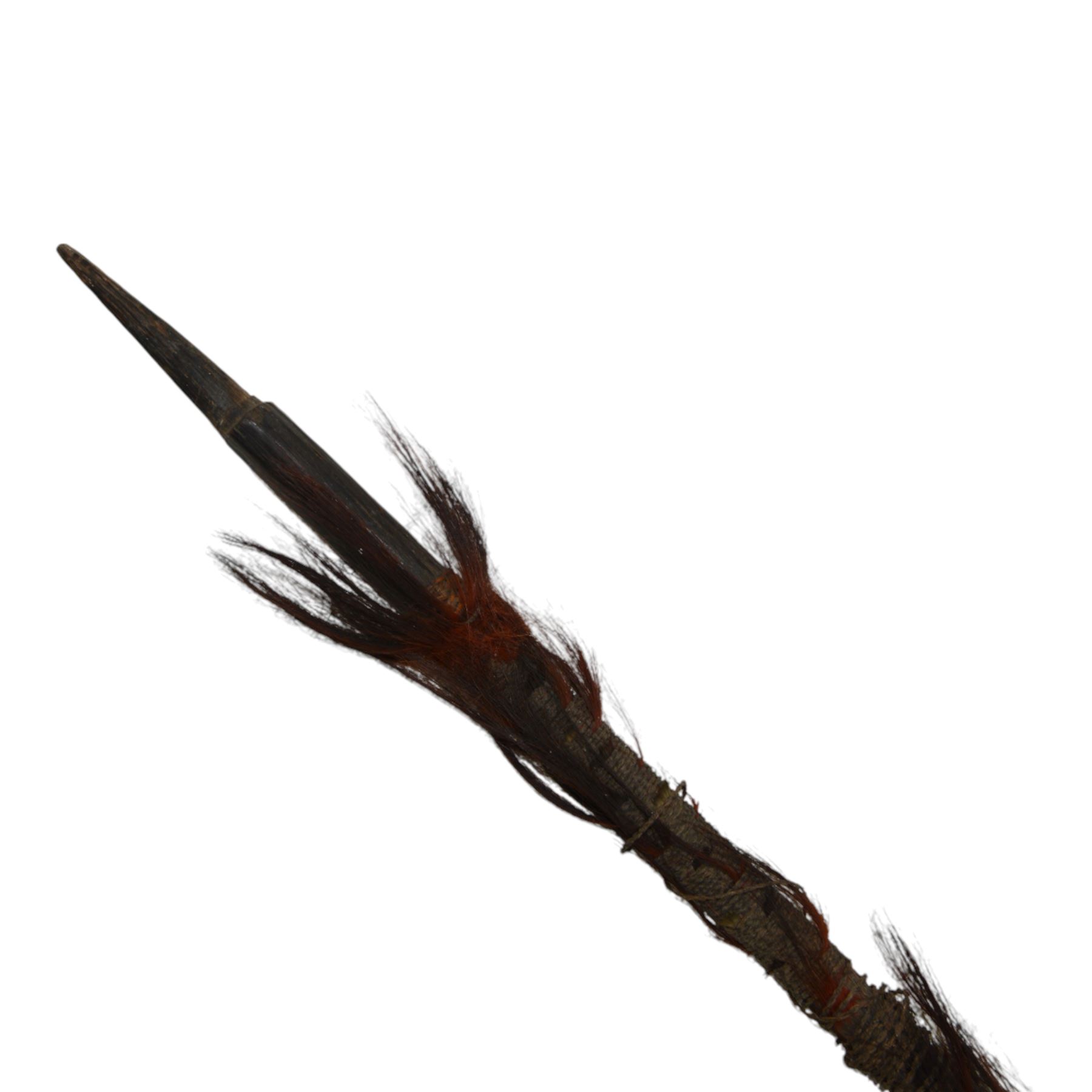 Tuareg tribe steel spear with inlaid brass work and a Northern Indian Naga barbed spear, longest L187cm 