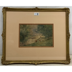 English School (Early 20th century): Cattle Grazing by the Riverside, watercolour unsigned 17cm x 26cm