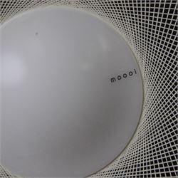 Moooi - NR2 pendant light, circular openwork shade formed from fine white threads in a complex woven lattice, enclosing an internal light source, suspended from a white cable and ceiling rose