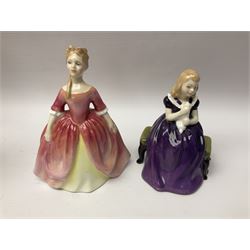 Eight Royal Doulton figures, including Ascot HN2356, Rebecca HN2805, Top o the Hill HN1833 etc