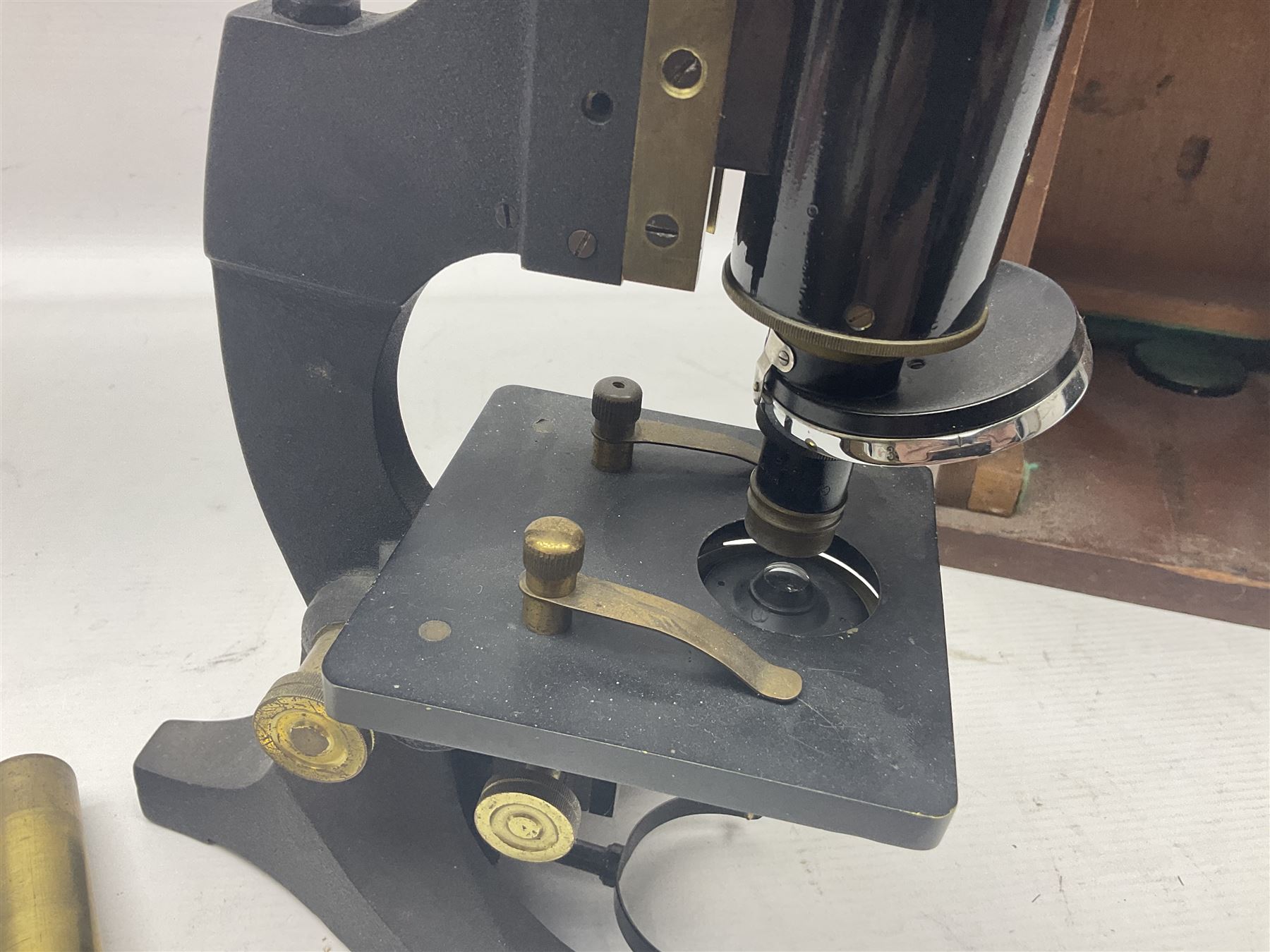 Four microscopes, comprising Nomo Biolam, RCS Zoo Lab 240, R Beck no 13756 and one other