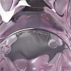 Lalique Champs-Elysees pattern clear and frosted pink glass bowl designed by Marc Lalique and modelled as leaves, signed 'Lalique France' L47cm in original Lalique pink box with guarantee etc