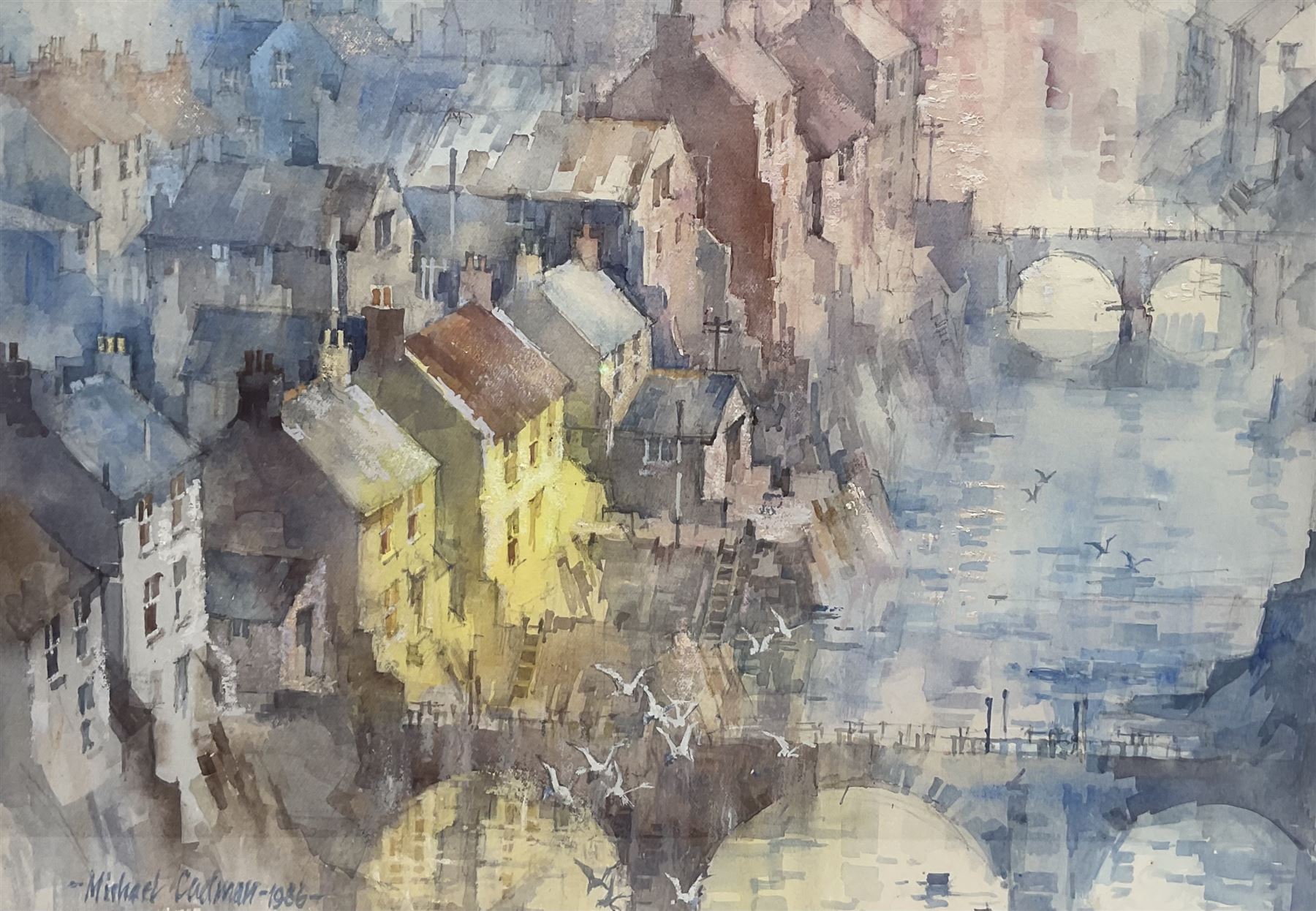 Michael Lawrence Cadman RI ARCA (British 1920-2010): 'Memories of Whitby', pencil and watercolour signed and dated 1986, titled verso with artist's address 35cm x 50cm 
Provenance: exh. The Mall Galleries, Carlton House Terrace, London 1987