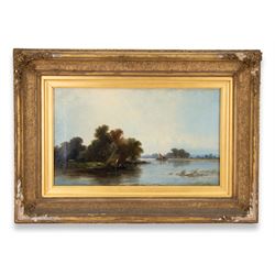 George Augustus Williams (British 1814-1901): Fishing on the Thames, oil on canvas, signed and titled on original label verso 30cm x 50cm 
Provenance: private collection, purchased David Duggleby Ltd 6th December 2019 Lot 102