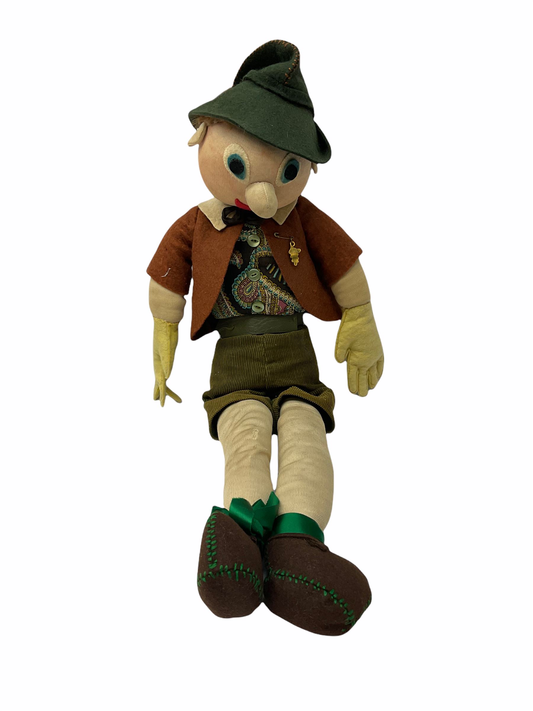 Collection of vintage dolls including two Australian Brownie Downing stockinette dolls; two 1960s Mattel 'Rosebud' talking dolls; 1960s Ideal Tearie Dearie doll in original dress; Norah Wellings type felt sailor doll and another similar etc