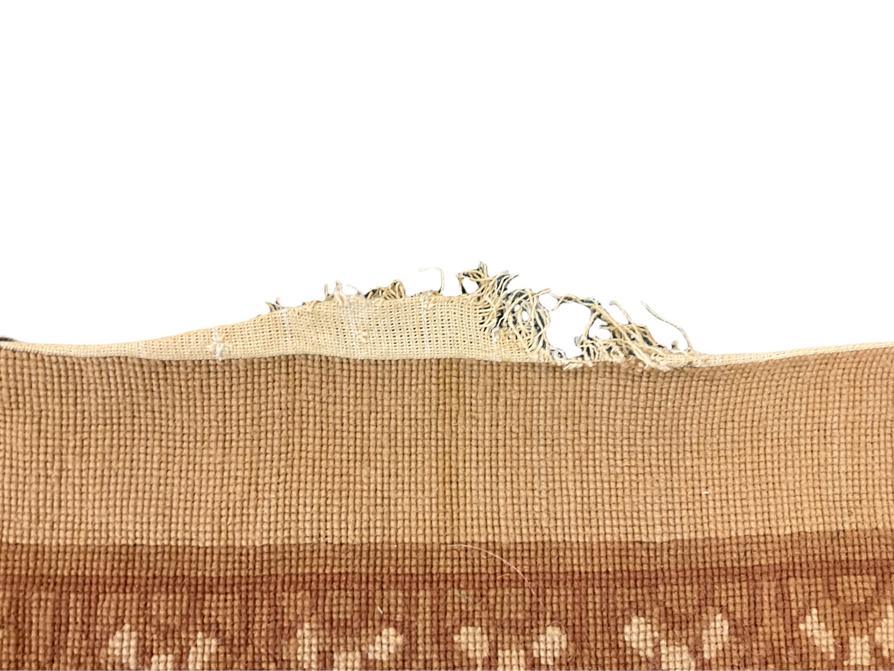 Late 20th century French style needle work Aubusson rug, circular field decorated with floral garlands and flower head motifs, multi-band border