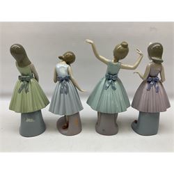 Four Lladro figures, comprising After the Dance no 5092, A Dance Partner no 5093, Ballerina First Steps no 5094 and Ballet Bowing no 5095, all in original boxes, largest example H28cm