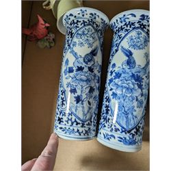 Pair of blue and white vases, together with matching vase and cover and other ceramics