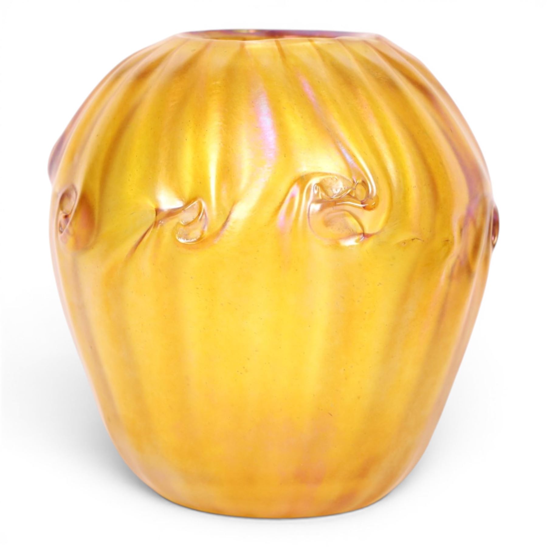 John Ditchfield for Glasform vase, of ovoid from, iridescent yellow, signed beneath, H14cm  