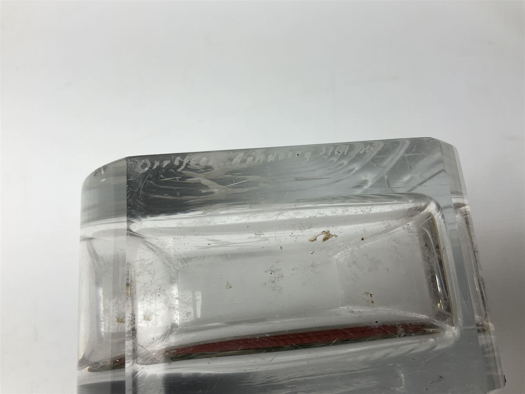 Orrefors art glass vase decorated with engraved Romeo and Juliet balcony scene, designed by Nils Lanberg circa 1950's, no. 3161, with etched marks beneath, H20cm