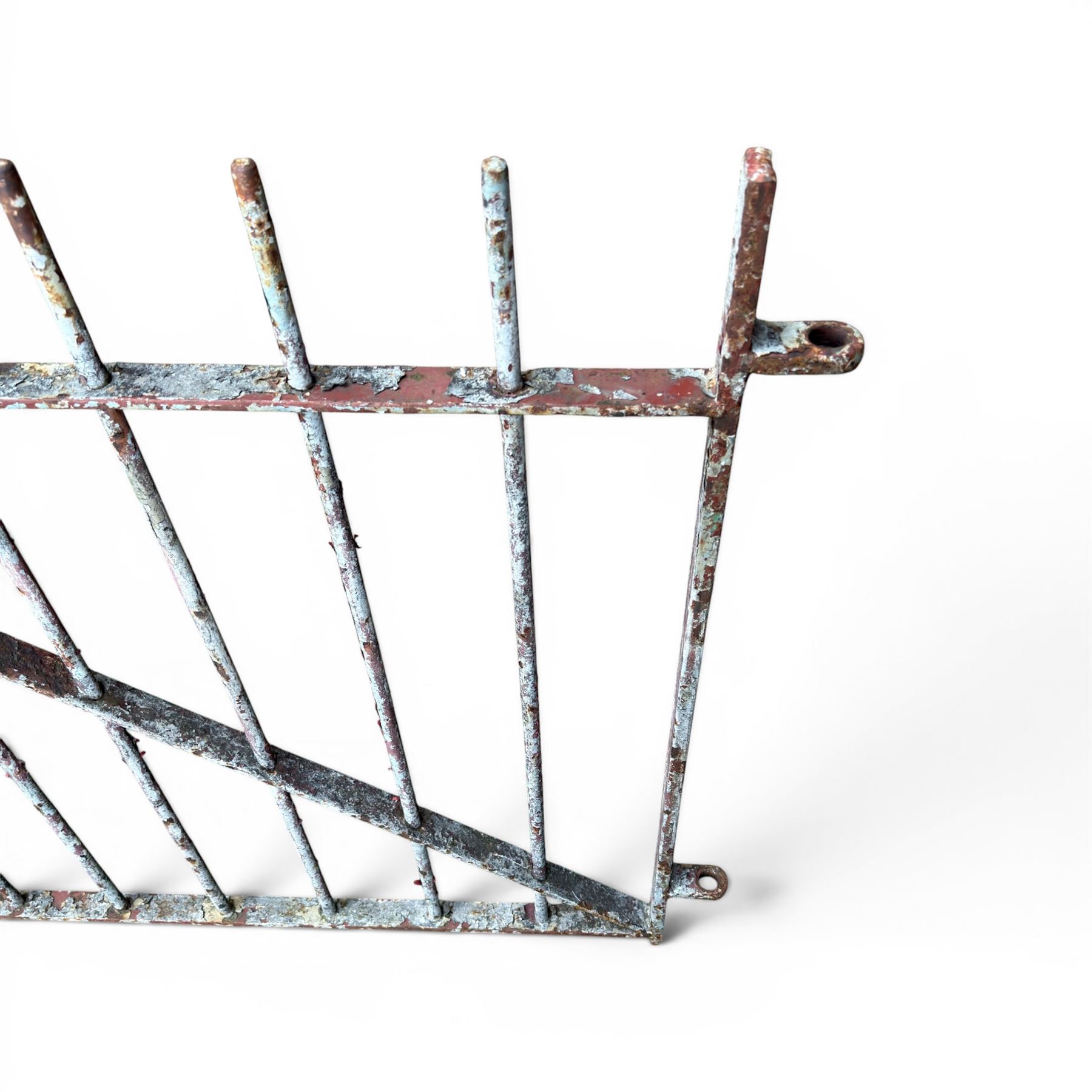 19th century wrought iron hand gate, with hinge loops and latch, in rustic white finish