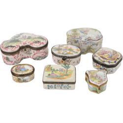 Seven19th century and later porcelain and faience boxes, of various form and decoration, t...