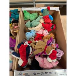 Large collection of TY Beanie Babies, including Princess the Bear, set of thirty two 2002 Fifa World cup bears, etc, mostly with tags in tag protectors, in seven boxes