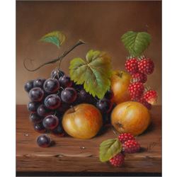 John F Smith (British 1934-): Still Life of Fruit, pair oils on board signed 29cm x 24cm
Notes: Smith was employed by Royal Worcester as a fruit painter between 1950 and 1971.