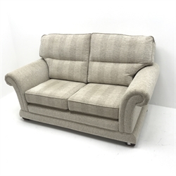 Two seat sofa (W175cm), and pair matching armchairs (W94cm), upholstered in natural fabric (2 years old) 