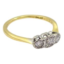 Gold illusion set three stone diamond ring, stamped 18ct Plat