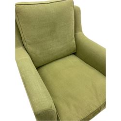 Wesley-Barrell two seat sofa and pair of matching armchairs, upholstered in sage linen fabric