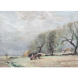 William Bradley Lamond (Scottish 1857-1924): Clouds Gathering Over the Plough, oil on canvas laid onto panel signed 23cm x 31cm 