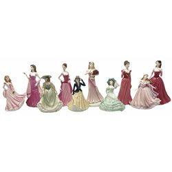 Five Royal Worcester figures, comprising Rachel, Kate, Hannah, Sarah, and Annabel, together with five Coalport figures, comprising Language of flowers I love you Roses are Red limited edition 946 of 2000, the Collingwood collection Rosemary, Ladies of Fashion Lady in Red, Elizabeth, and Josephine, each with box. 