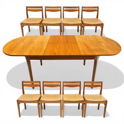Nathan - teak oval extending dining table, together with set of eight matching low-back di...