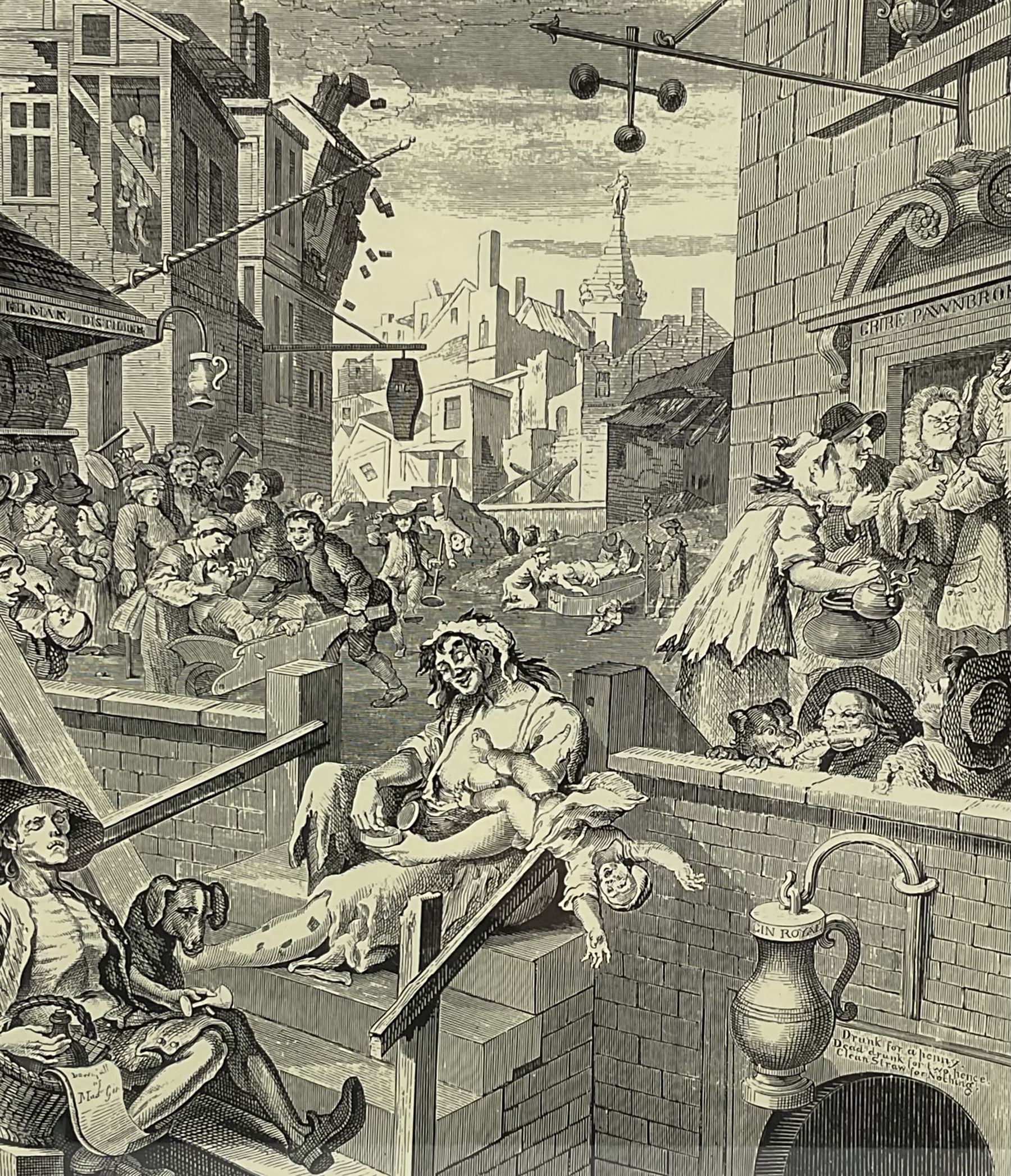 After William Hogarth (British 1697-1764): 'Beer Street' and 'Gin Lane', pair engravings originally published 1751, 29cm x 25cm (2)

