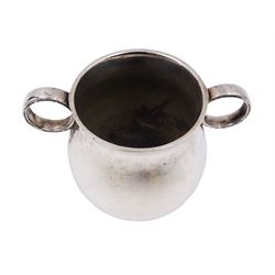 Victorian silver porringer, of circular bellied form, with twin loop handles, hallmarked Charles Edwards, London 1881, H8.2cm