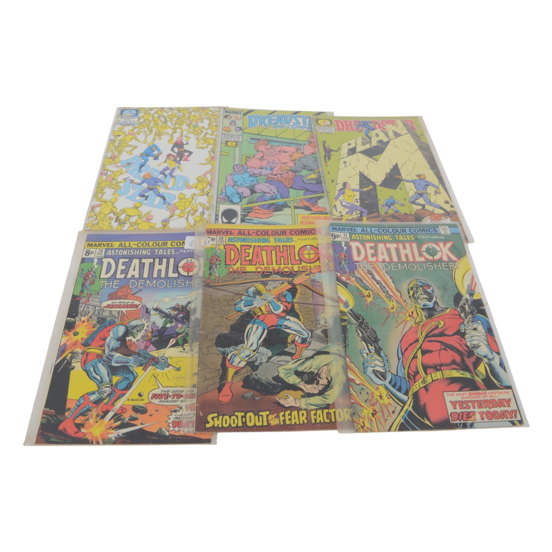 Thirty-one Marvel Bronze Age and later comic books, including True Believers Giant Size X-Men, Giant Size X-Men issue #1 fascimile edition, True Believers No.1 Moira MacTaggert #11, 'The All New All Different X-Men' issues #95, #96, #97, #98, #99, #100, #101, #108, #109, #110, #111, #112, and X-Men Genesis The Early Years, #1 May 1994 Direct Edition, X-Men issue #138, Special Double size issue #137 (Death of Phoenix issue), siz Dreadstar comic books issues #1, #2, #3, #4, #5 and #6 and eight 'Deathlok' #25 #26, #28, #30, #31, #35, #36 and 1st Issue Collectors item 'Deathlok'