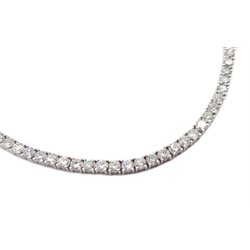 White gold round brilliant cut diamond necklace, stamped 18K, total diamond weight 14.20 carat