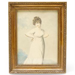 Adam Buck (Irish 1759-1833): Portrait of a Regency Lady Wearing a White Dress, watercolour attributed on antique label verso 19cm x 14cm
