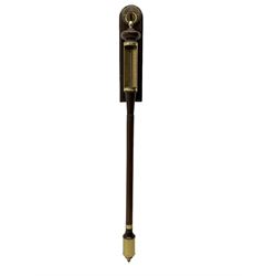 Mahogany gimble mercury barometer with mounting bracket, measuring barometric air pressure from 27 to 31 inches, engraved brass register inscribed “Burke & Son Bristol, No 250”