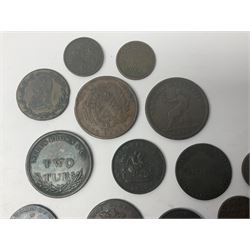 Petersfield 1793 promissory halfpenny, Thade and Navington 1838 one stiver, Province of Canada Bank of Montreal 1842 one penny bank token, Bank of Upper Canada 1850 one half penny bank token, Stein Brown and Co two tubs, various other tokens etc