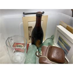 Princes Ale Bass 1929, Prince of Wales brew, together with two oak table lamps, decanters and other glassware, vinyl records, Agfa Flexilette camera, etc in two boxes