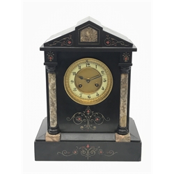 Victorian black slate mantel clock, step