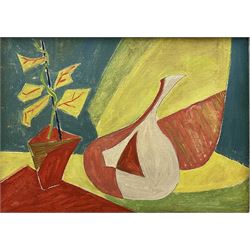 Attrib. John Banting (British 1902-1972): Vase and Plant, oil over pencil on canvas signed with initials 24cm x 34cm